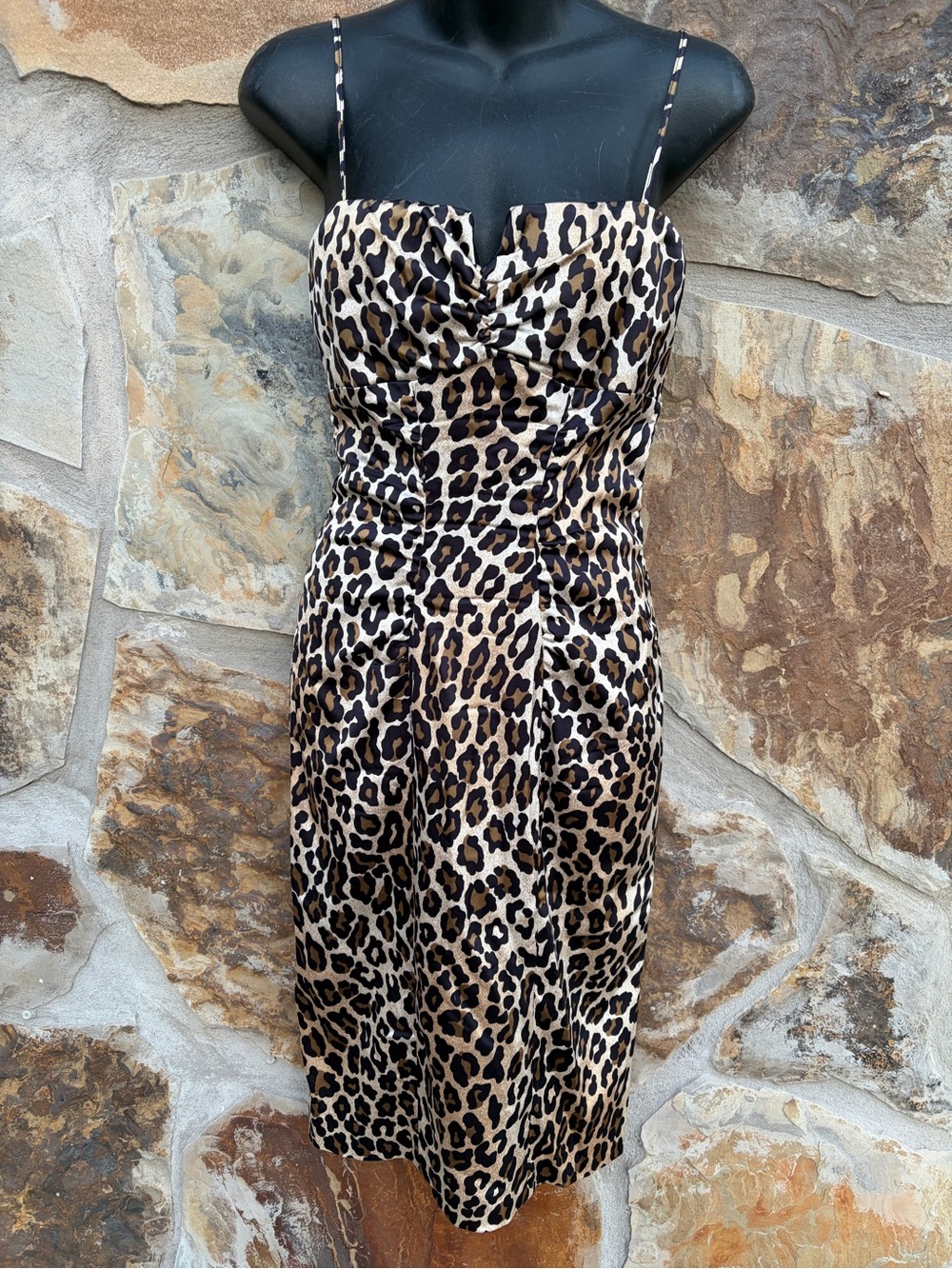 Vintage Cache Y2K Leopard Print Sheath Dress Mobwife Made In USA Bodycon BoHo